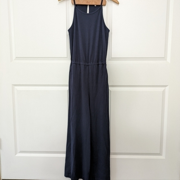Sundry Jumpsuit Women's 2 XS Navy Blue Wide Leg Sleeveless Cinch Waist Cotton - Picture 1 of 8